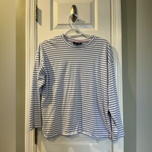 AYR The French Fry Striped Long Sleeve Tee Blue White Pima Cotton Size S